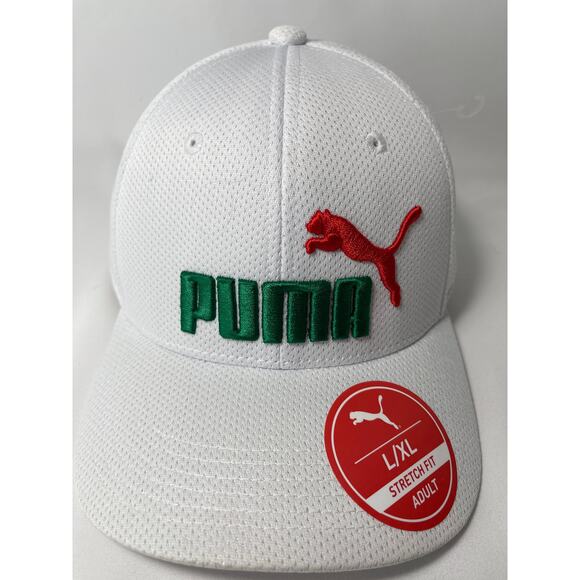 Puma Evercat Stretch Fit Baseball Cap Hat Mesh White Red Green Adult Size L/XL - Picture 9 of 10